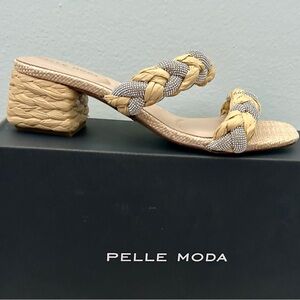 Pelle Moda Braided Tan and Silver Mules